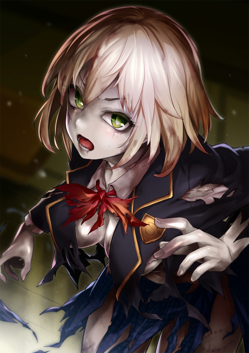 cafe_no_zombi-ko, kitano_tomotoshi, seifuku, torn_clothes, zombi-ko_channel