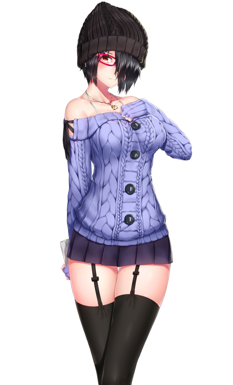 kai_(pixiv12466647), megane, stockings, sweater, thighhighs