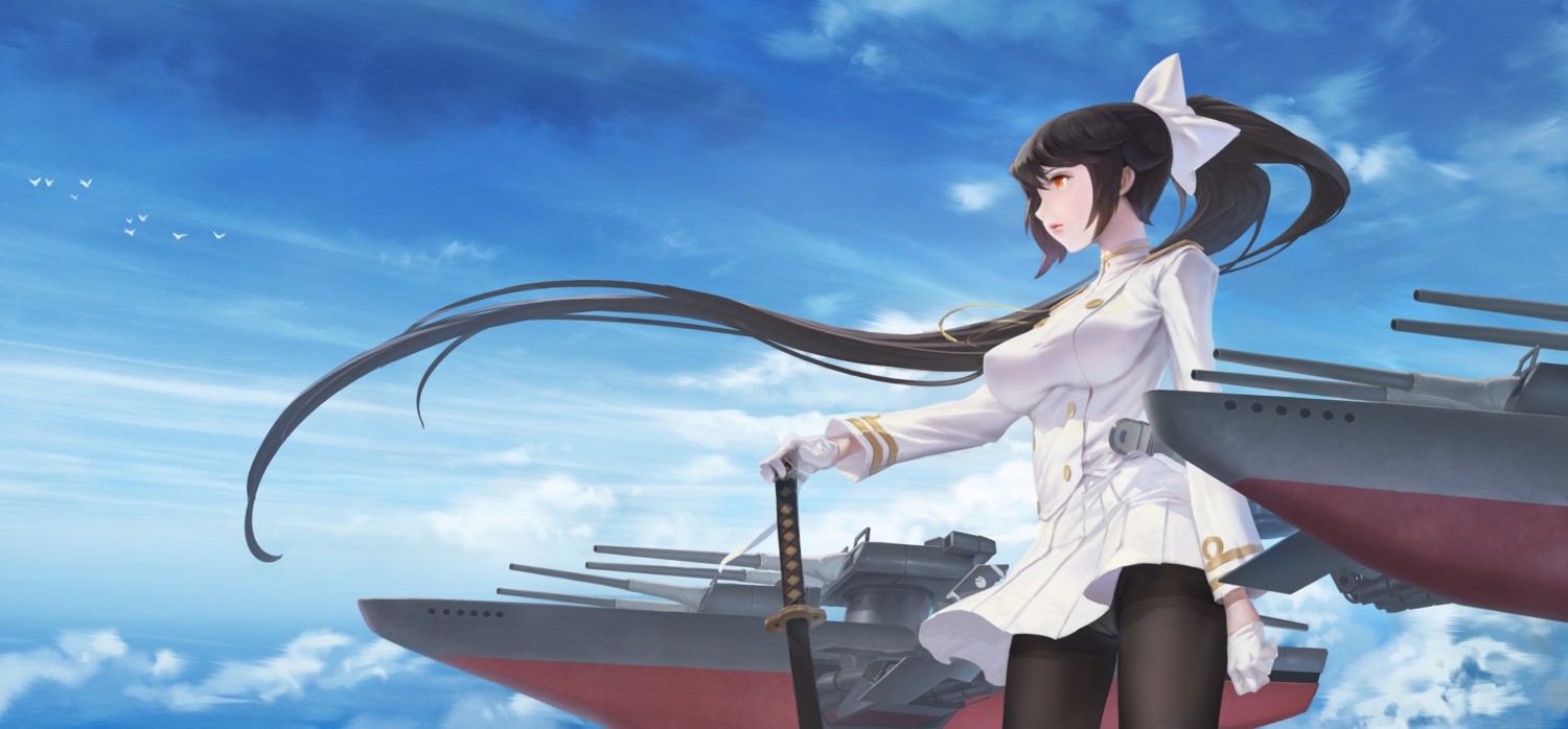 azur_lane, pantsu, pantyhose, puyoakira, sword, takao_(azur_lane), uniform