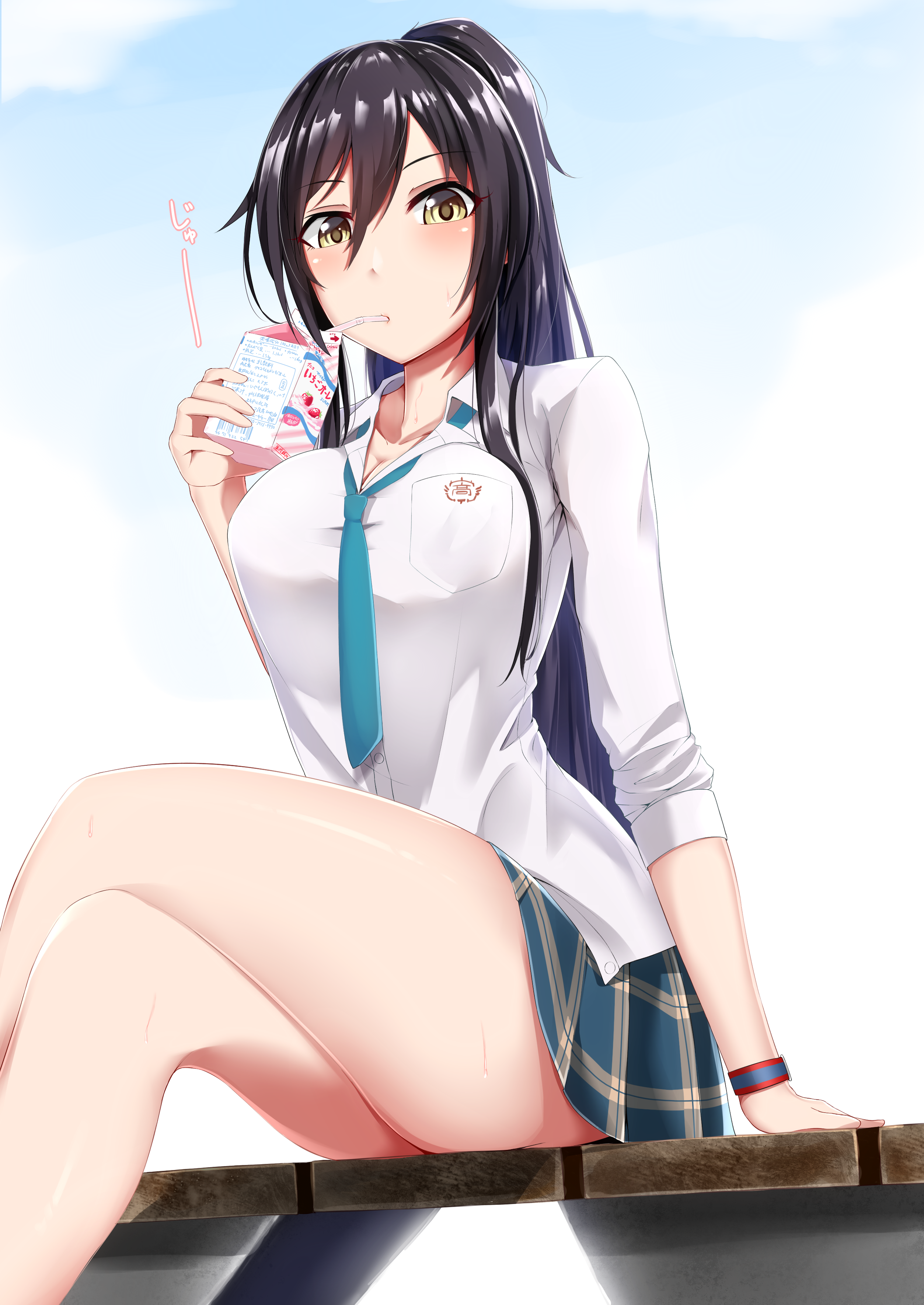 cleavage, seifuku, shirase_sakuya, skirt_lift, the_idolm@ster, the_idolm@ster_shiny_colors, wet, yigra_don