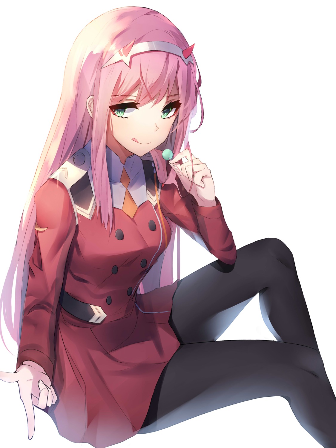 darling_in_the_franxx, horns, pantyhose, uniform, yanggang, zero_two_(darling_in_the_franxx)