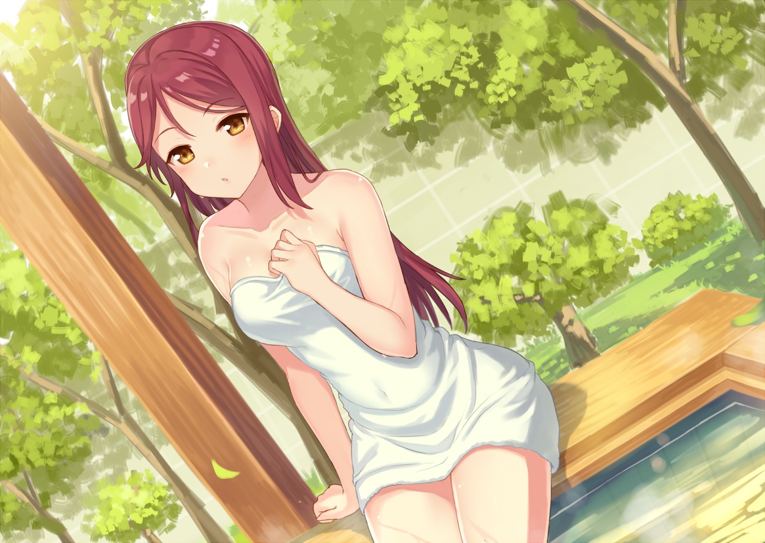 breast_hold, hajime_kaname, love_live!_(series), love_live!_sunshine!!, sakurauchi_riko, towel