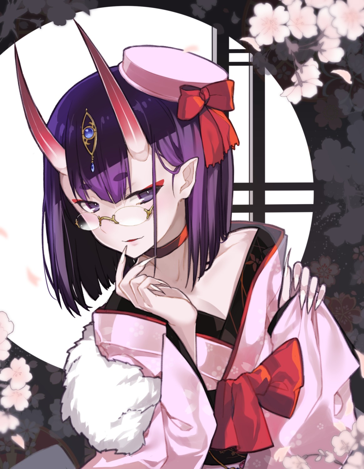cleavage, fate/grand_order, hitoshi_(pixiv3340857), horns, japanese_clothes, megane, pointy_ears, shuten_douji_(fate)