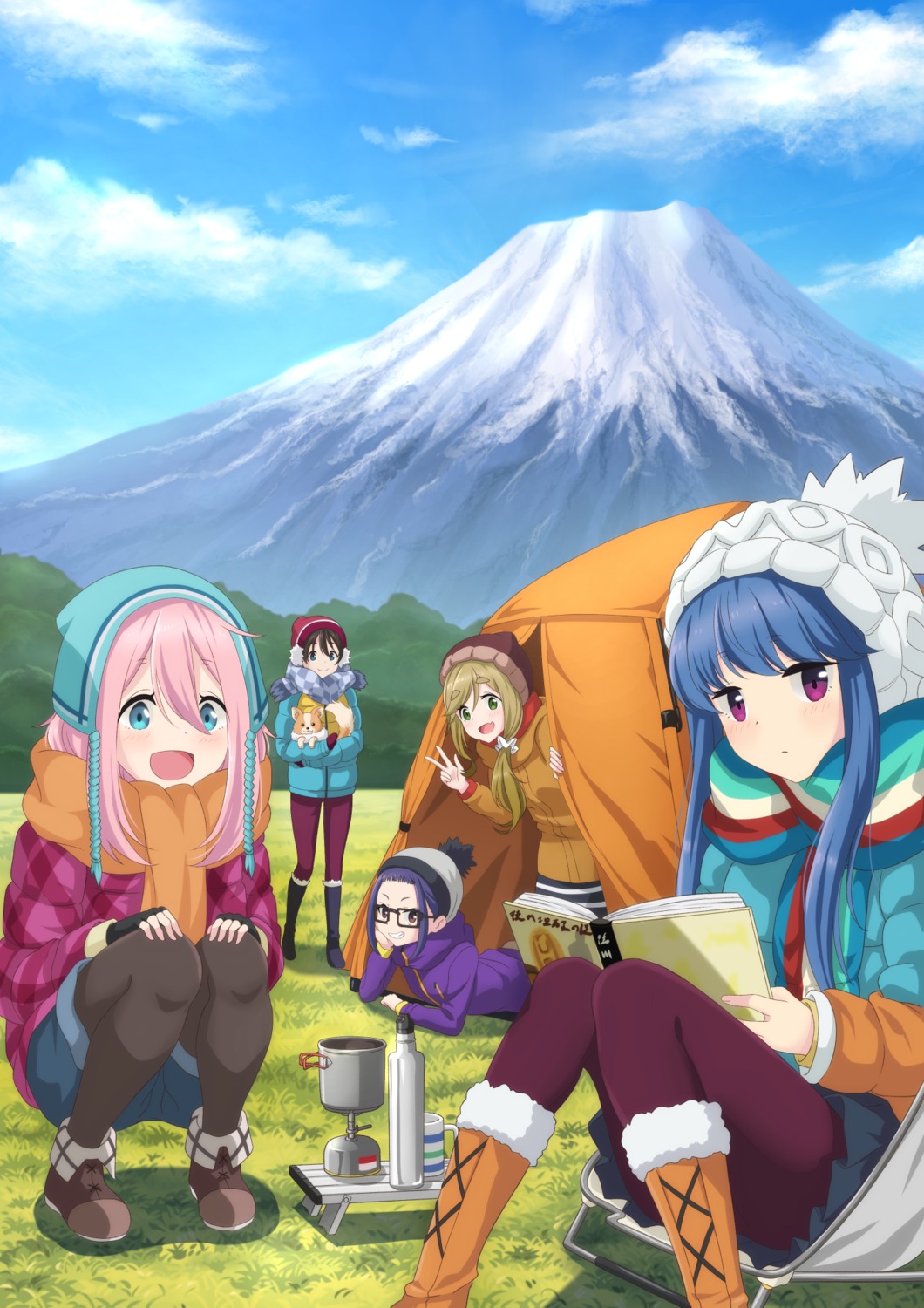 dbmaster, inuyama_aoi, kagamihara_nadeshiko, landscape, megane, oogaki_chiaki, pantyhose, saitou_ena, shima_rin, yurucamp
