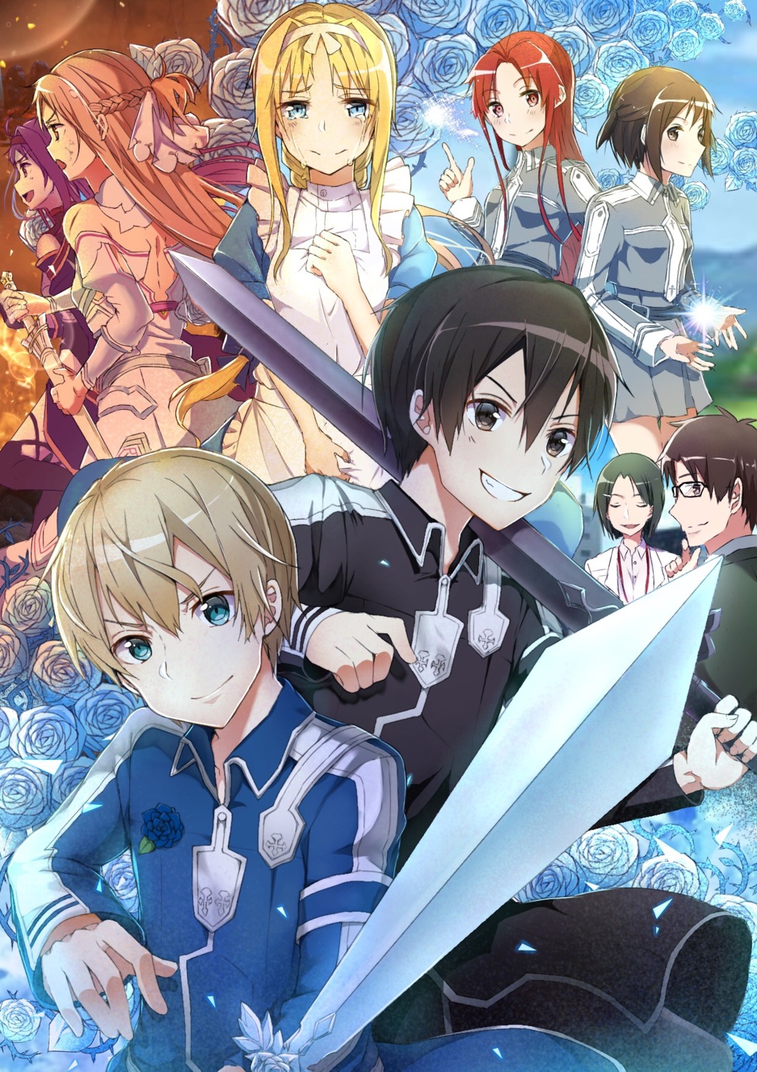 alice_zuberg, armor, asuna_(sword_art_online), eugeo, kikuoka_seijirou, kirito, konno_yuuki, koujiro_rinko, maid, megane, ronye_arabel, sword, sword_art_online, sword_art_online_alicization, tagme, tieze_shtolienen, uniform