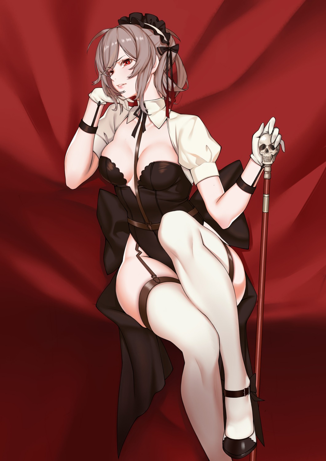 cleavage, judith_(iron_saga), kidou_sentai_iron_saga, leotard, no_bra, stockings, thighhighs, zui_ai_shuang_mawei