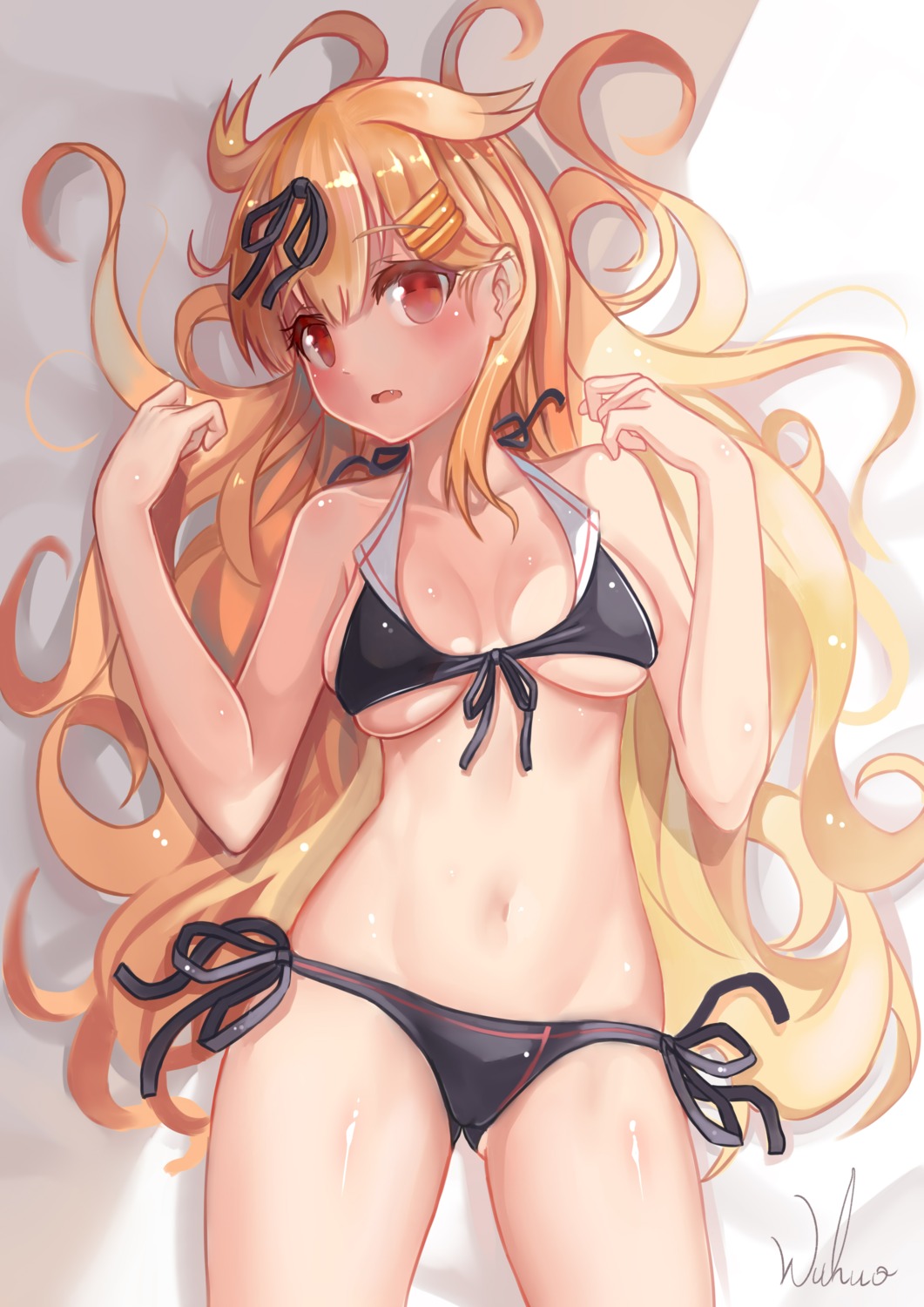 bikini, kantai_collection, swimsuits, underboob, wuhuo, yuudachi_(kancolle)