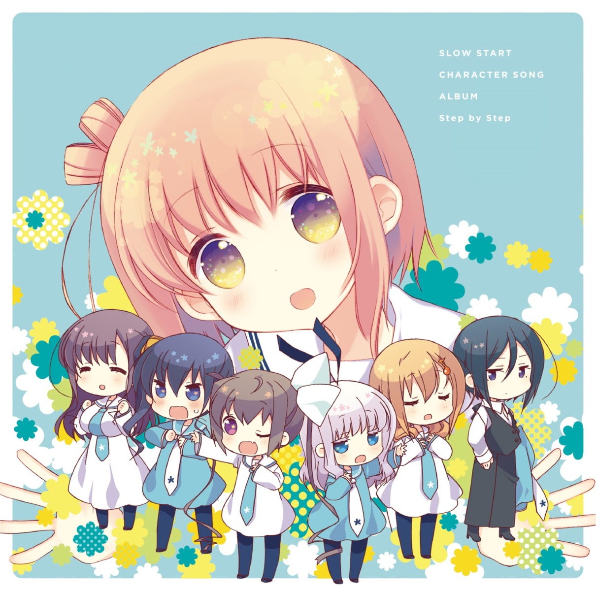 chibi, digital_version, disc_cover, enami_kiyose, hannen_hiroe, ichinose_hana, kyouzuka_shion, momochi_tamate, seifuku, sengoku_kamuri, slow_start, tokumi_yuiko, tokura_eiko