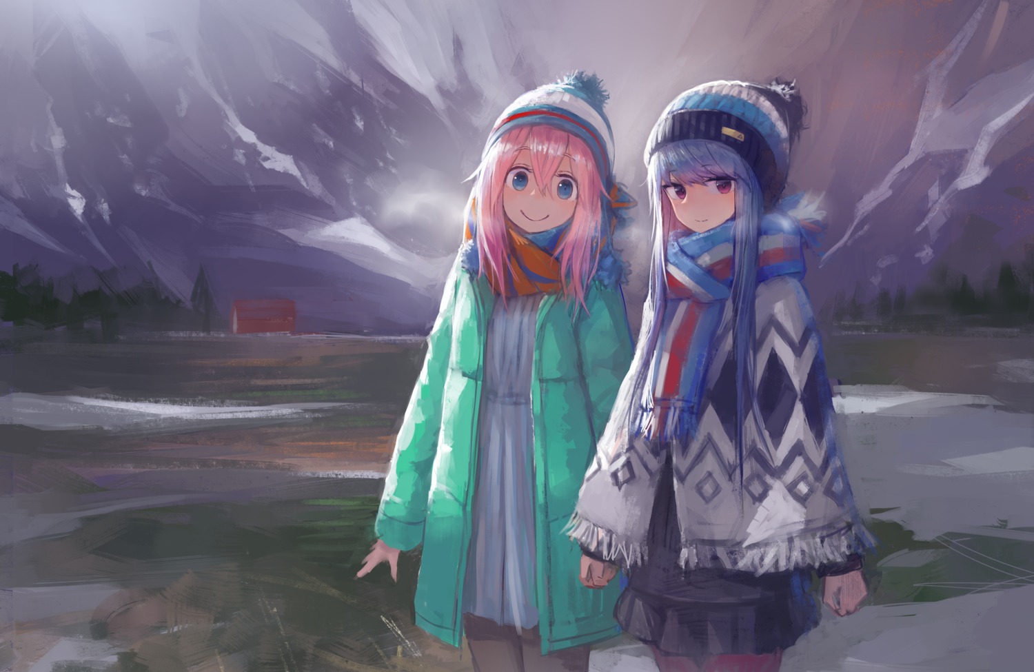 dress, kagamihara_nadeshiko, mihato_senba, pantyhose, shima_rin, yurucamp