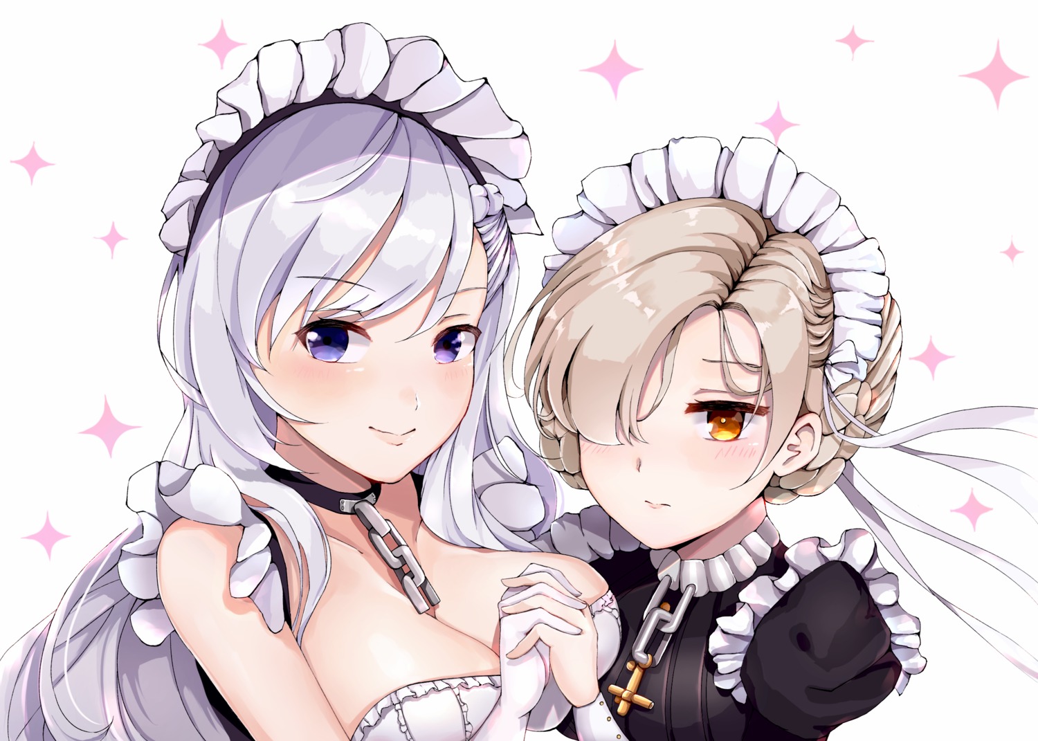 azur_lane, belfast_(azur_lane), cleavage, dodon_gadon, maid, sheffield_(azur_lane)