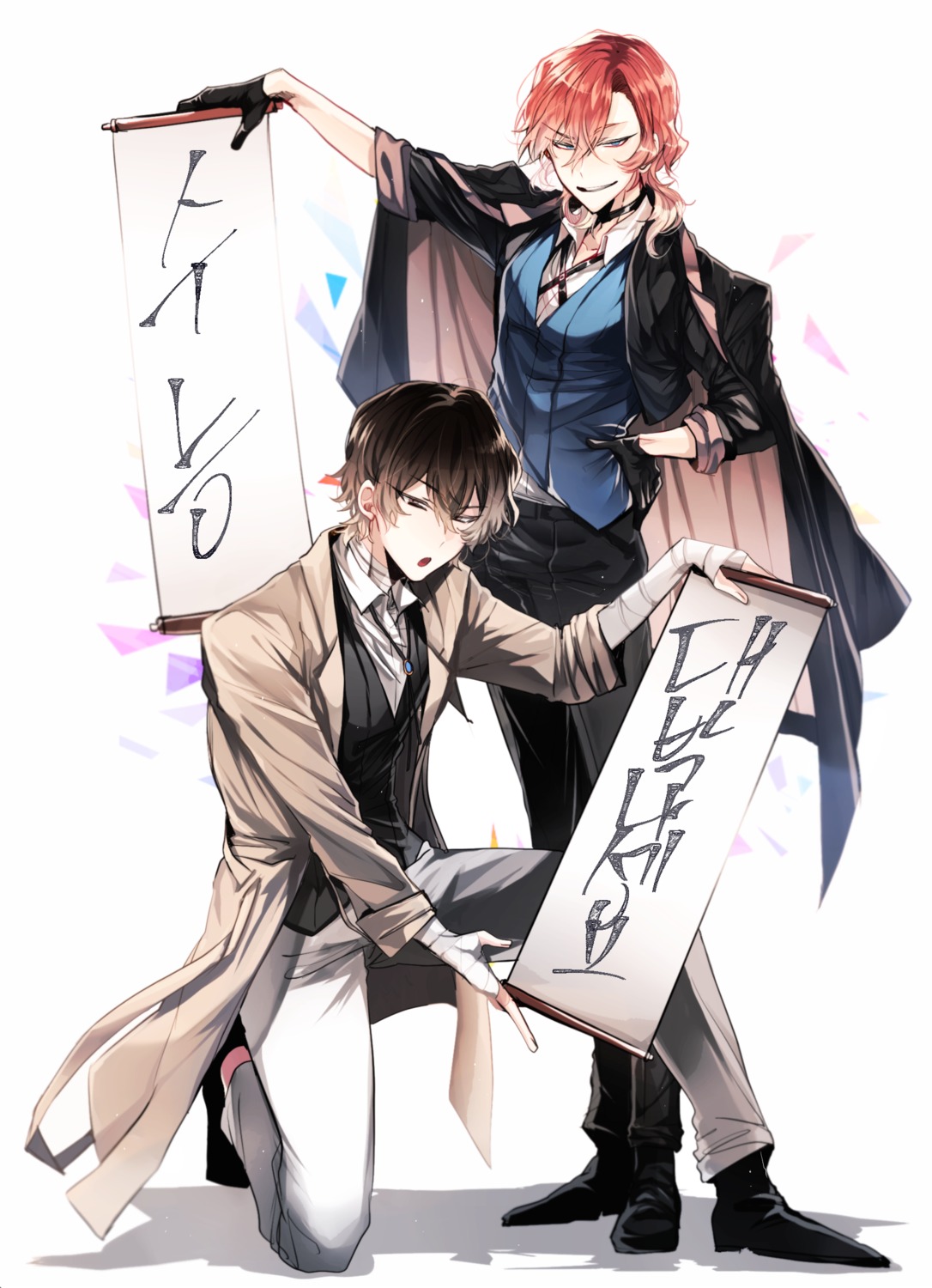 bandages, bungou_stray_dogs, dazai_osamu, male, nakahara_chuuya, shun_nyun