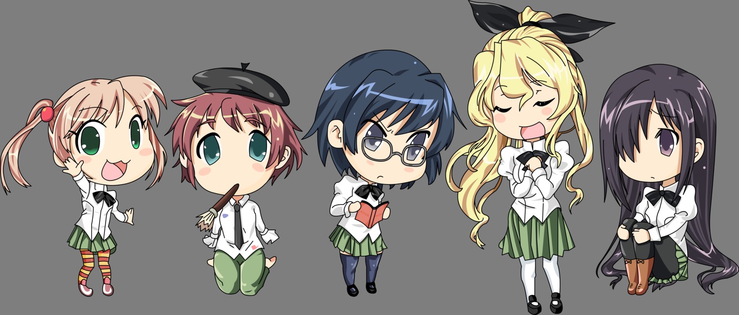 chibi, hakamichi_shizune, ibarazaki_emi, ikezawa_hanako, katawa_shoujo, megane, moekki, pantyhose, satou_lilly, seifuku, tezuka_rin, thighhighs, transparent_png, vector_trace