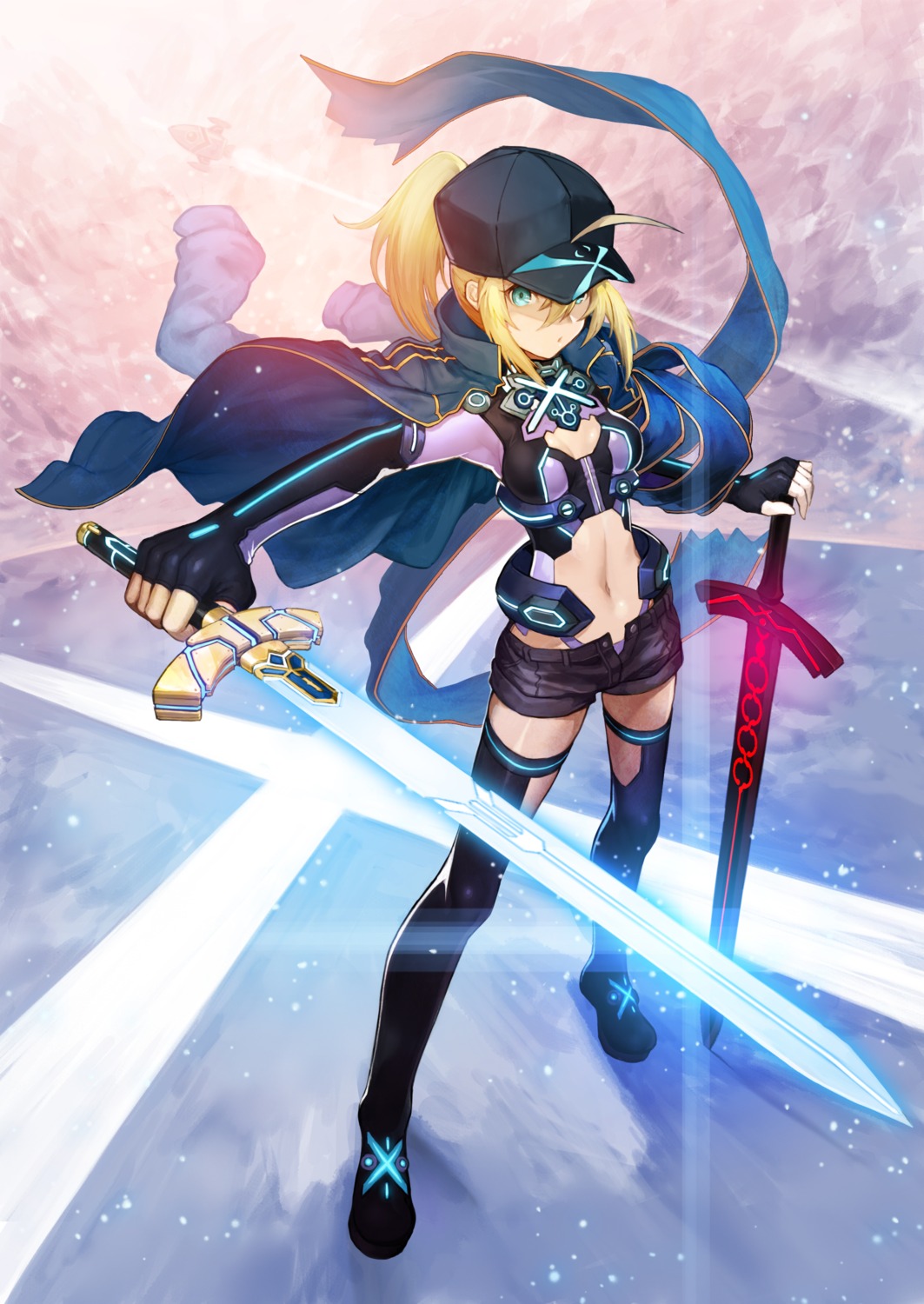 cleavage, fate/grand_order, heroine_x, nakamura_eight, sword, thighhighs