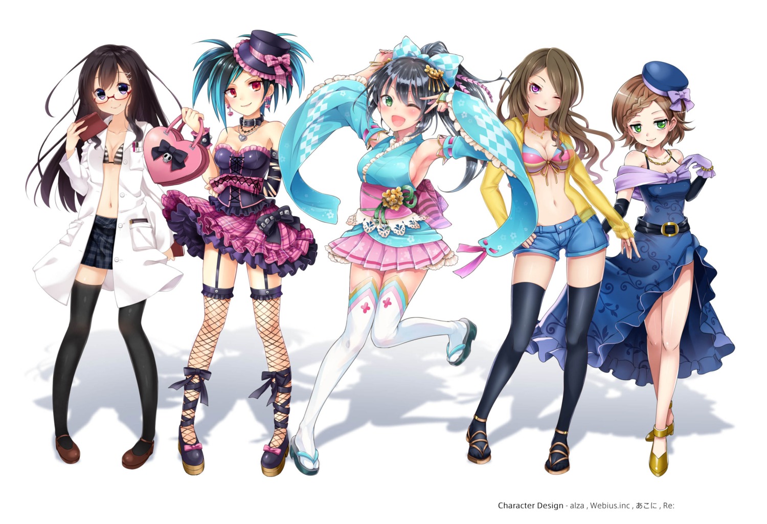 bikini_top, cleavage, dress, fishnets, heels, japanese_clothes, megane, stockings, swimsuits, thighhighs, venus_project