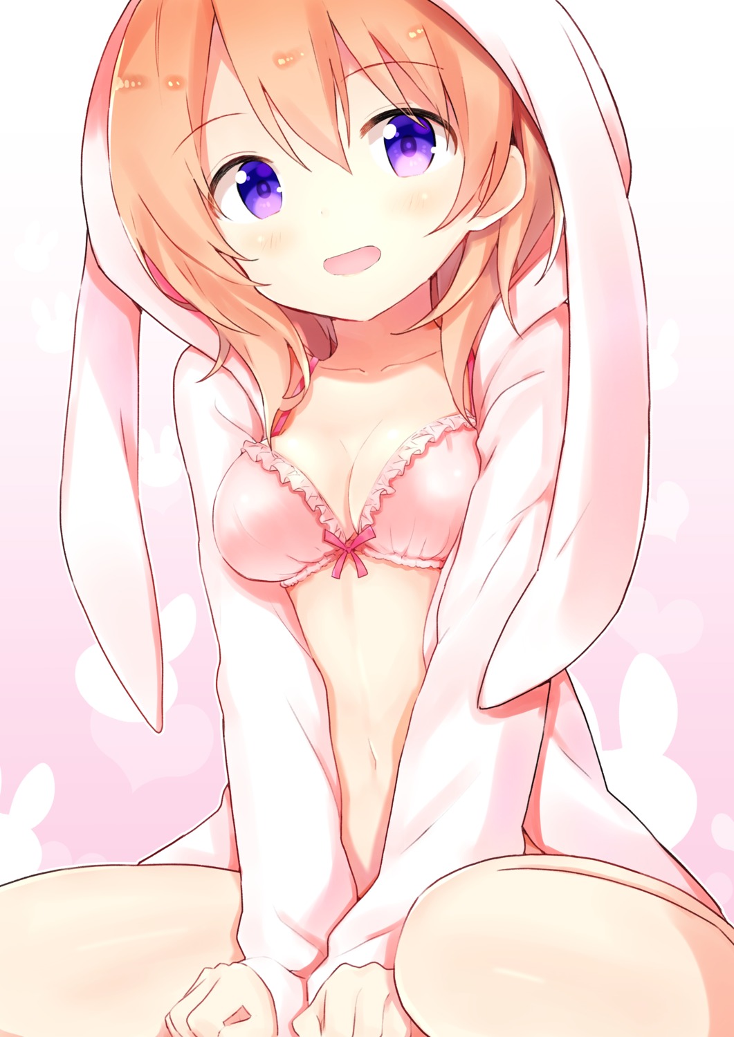 animal_ears, bra, cleavage, gochuumon_wa_usagi_desu_ka?, hoto_cocoa, lingerie, nanakusa_(user_rnpt7322), open_shirt, pajama