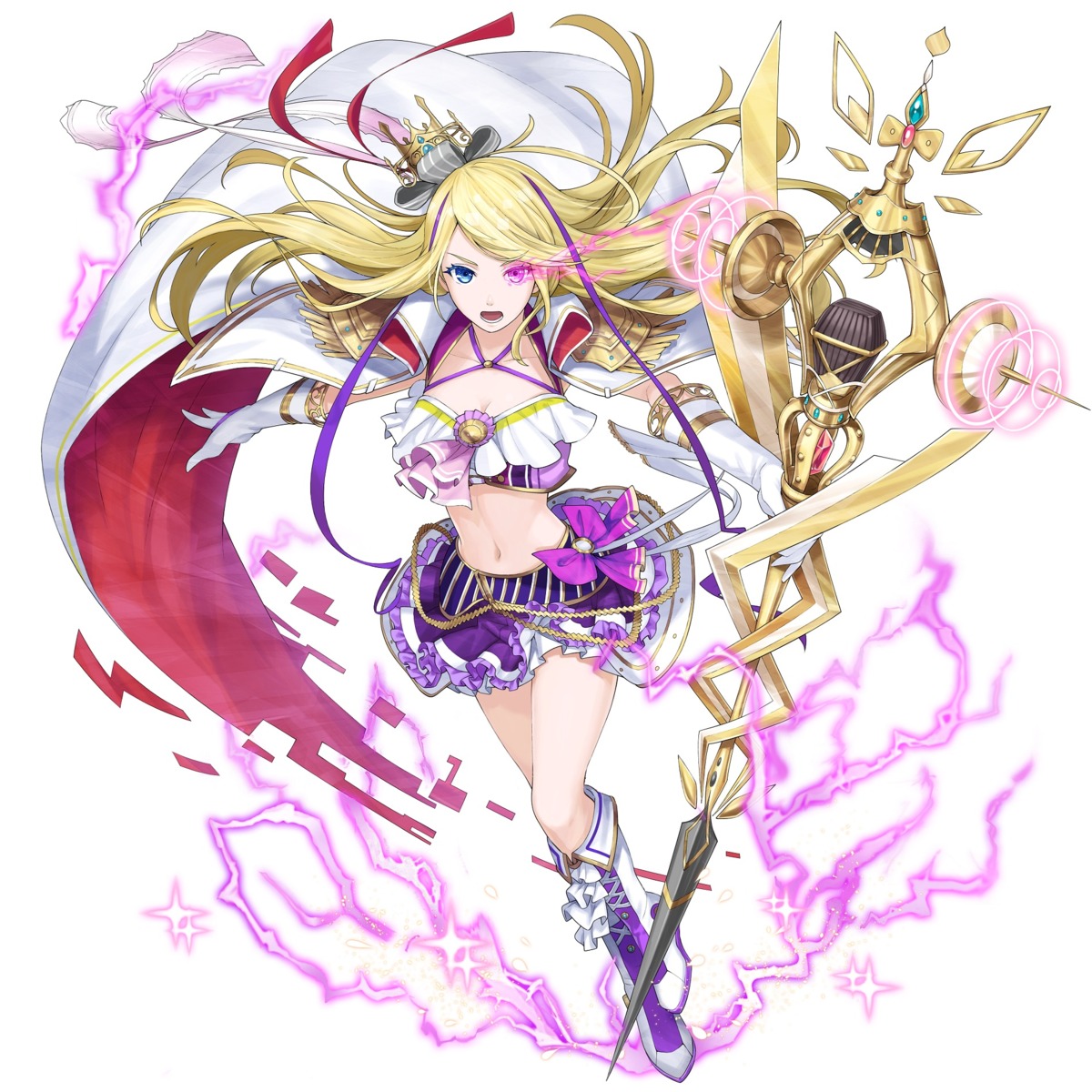cleavage, heterochromia, layered_stories_zero, weapon