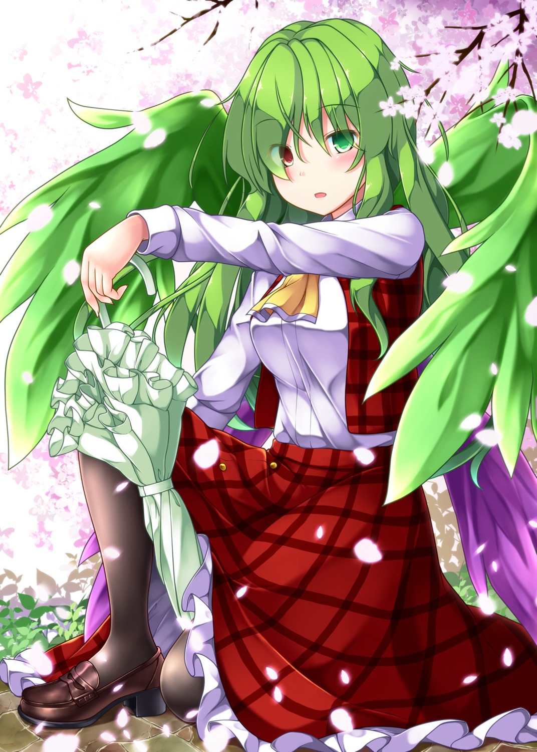 aka_tawashi, heels, heterochromia, kazami_yuuka, pantyhose, touhou, umbrella, wings