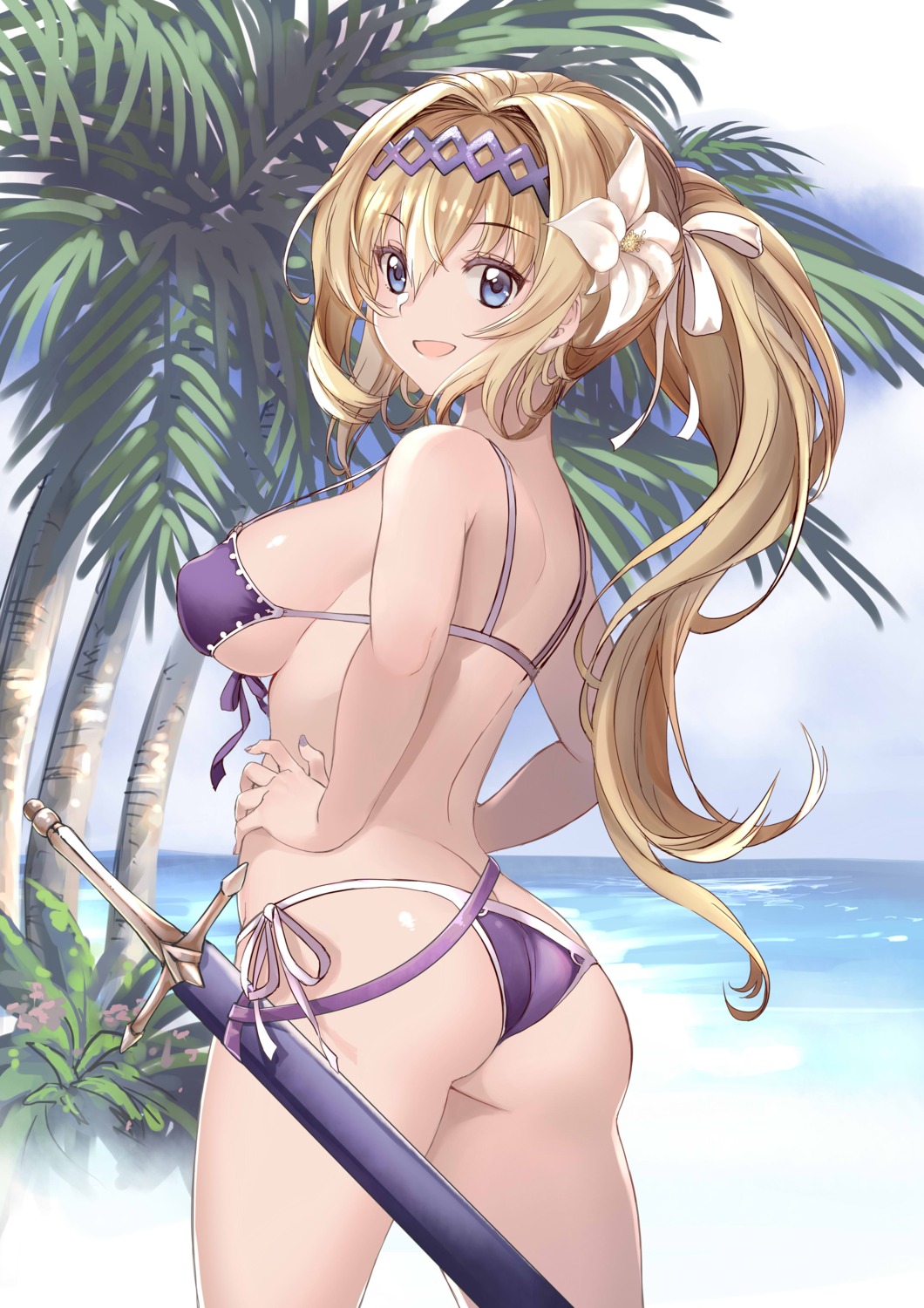 ass, bikini, granblue_fantasy, jeanne_d'arc, jeanne_d'arc_(granblue_fantasy), kaori_hero, swimsuits, sword, underboob