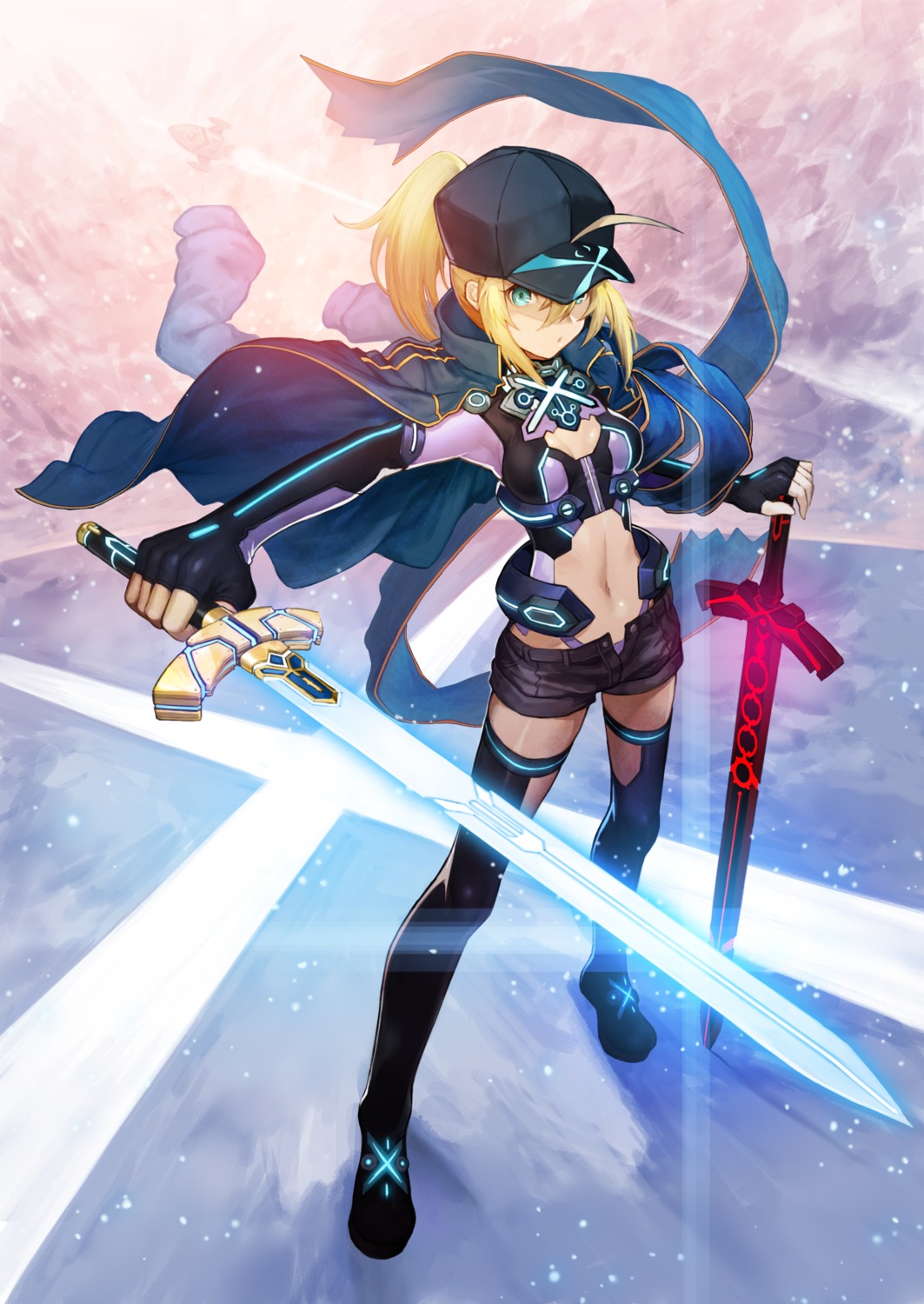 cleavage, fate/grand_order, heroine_x, nakamura_eight, sword, thighhighs