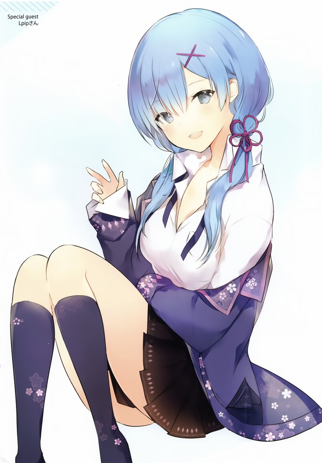 cleavage, hachigo, lpip, re:zero_kara_hajimeru_isekai_seikatsu, rem_(re_zero), seifuku