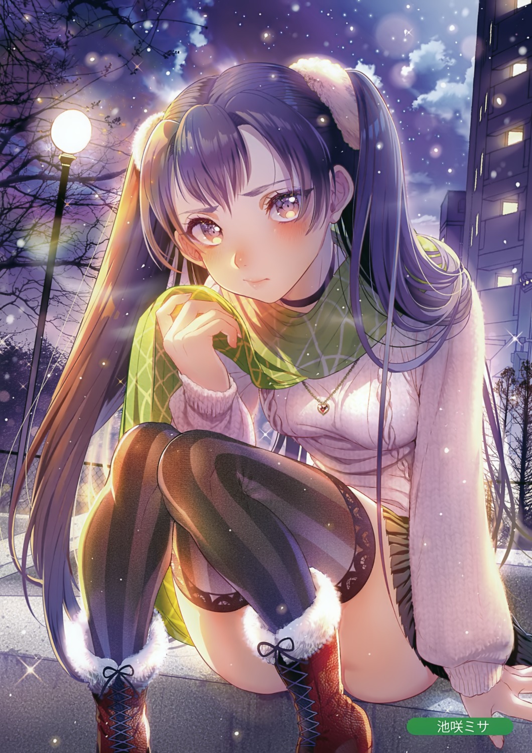 ikezaki_misa, melonbooks, sweater, thighhighs