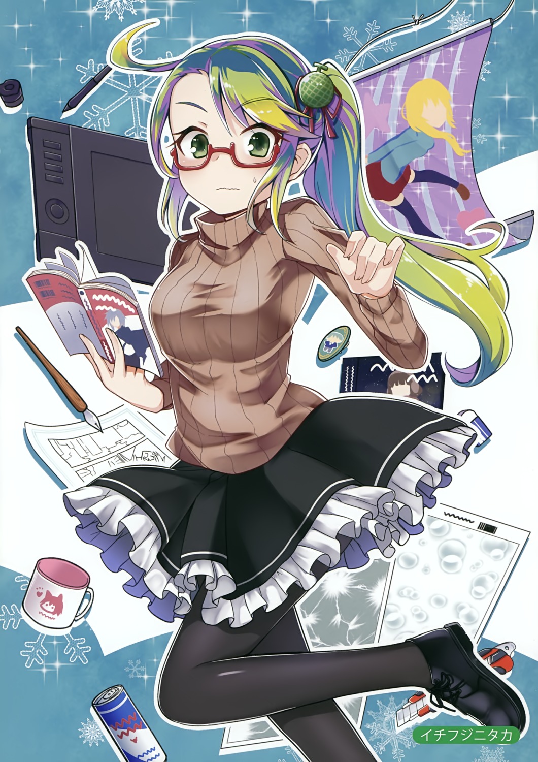 ichifuji_nitaka, megane, melonbooks, pantyhose, sweater
