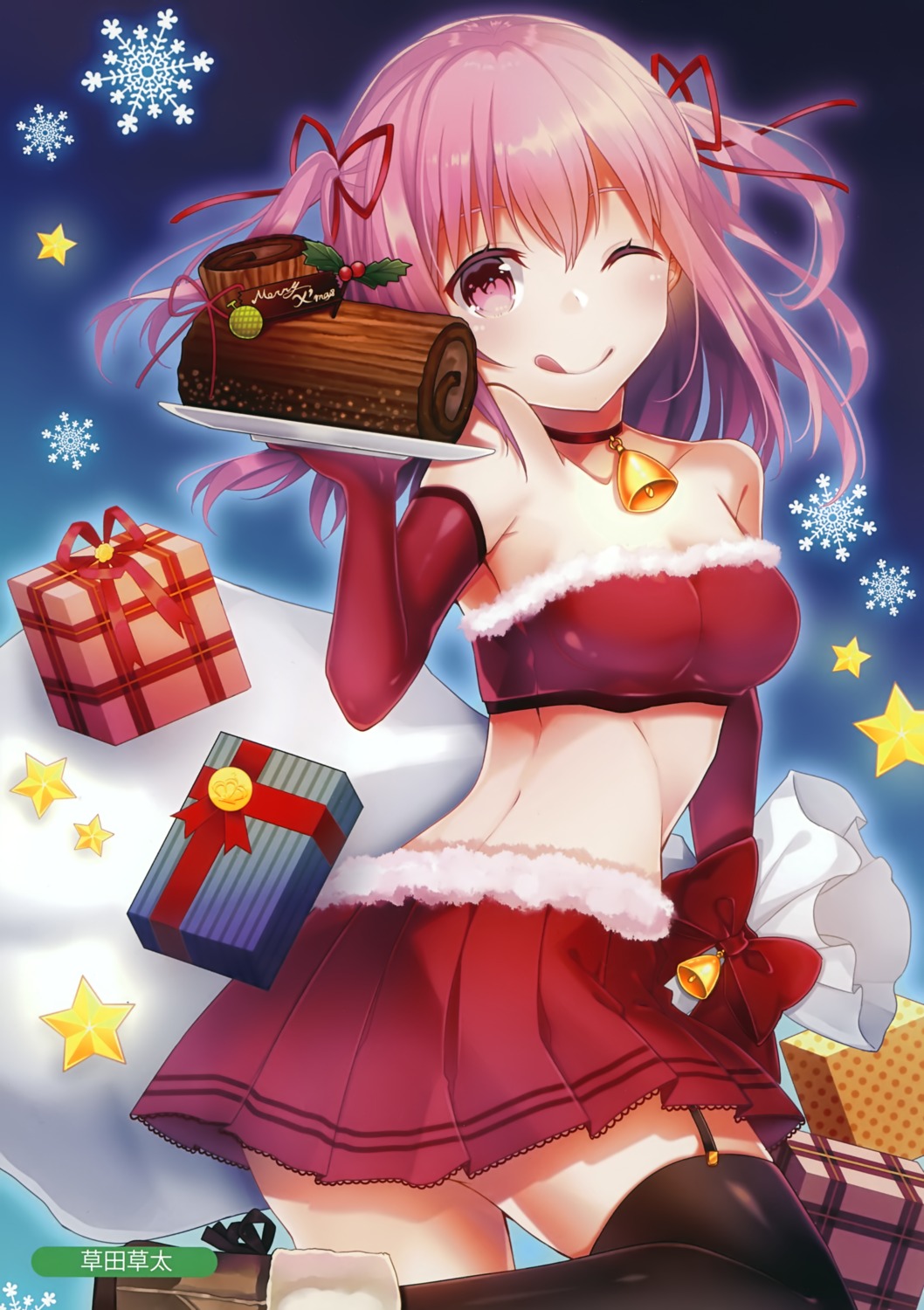 christmas, cleavage, kusada_souta, melonbooks, stockings, thighhighs