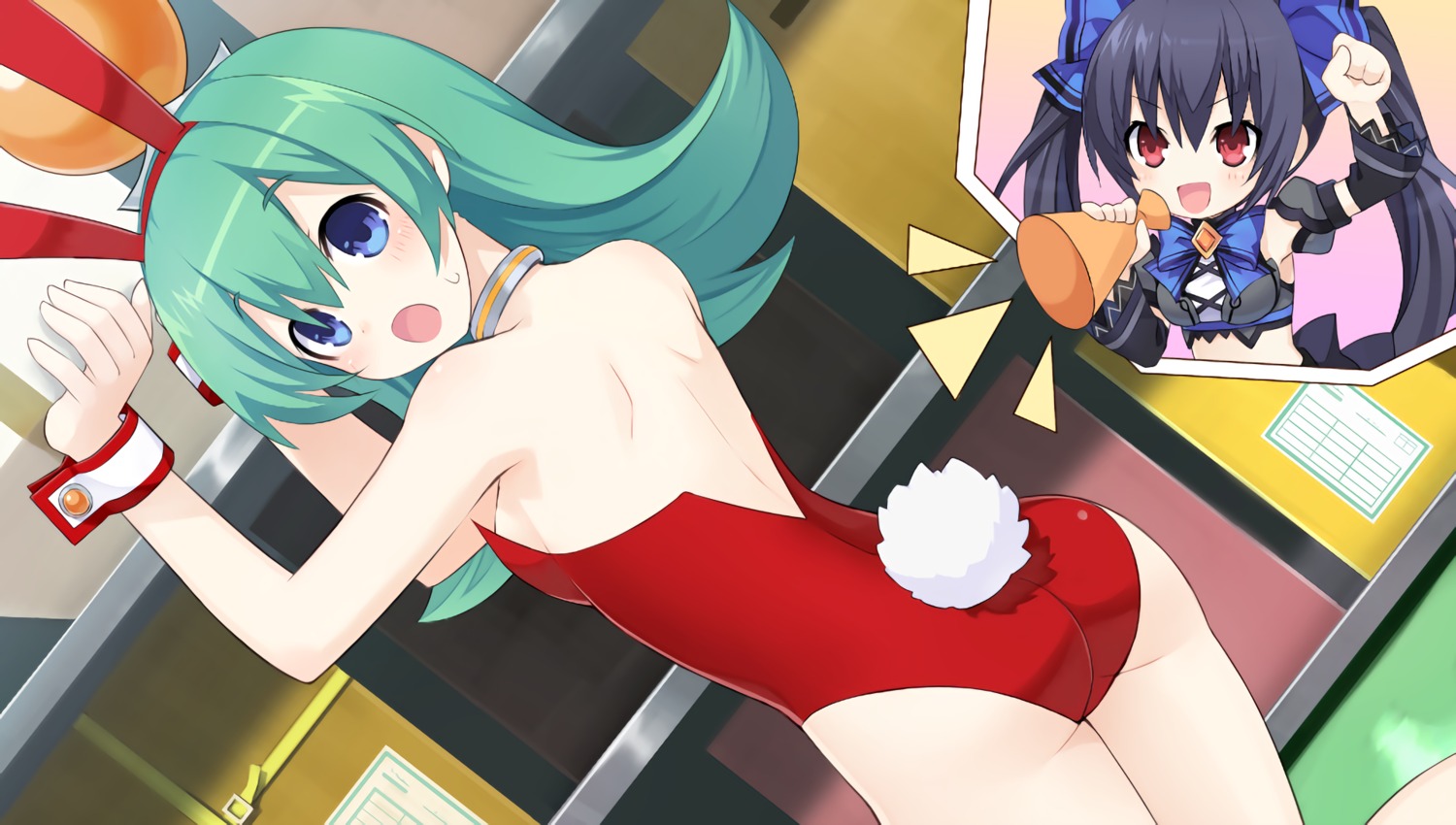 animal_ears, ass, bunny_ears, bunny_girl, chou_megami_shinkou_noire_gekishin_black_heart, choujigen_game_neptune, game_cg, noire, puuna, tail, tsunako
