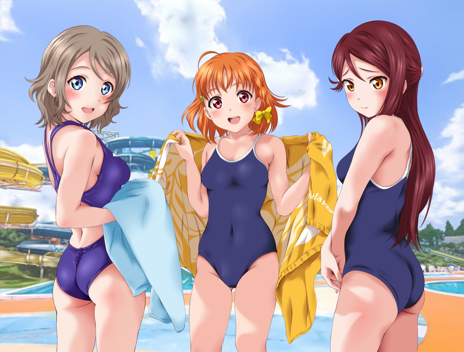 ass, keisuke_(0320030103200301), love_live!_(series), love_live!_sunshine!!, sakurauchi_riko, school_swimsuit, swimsuits, takami_chika
