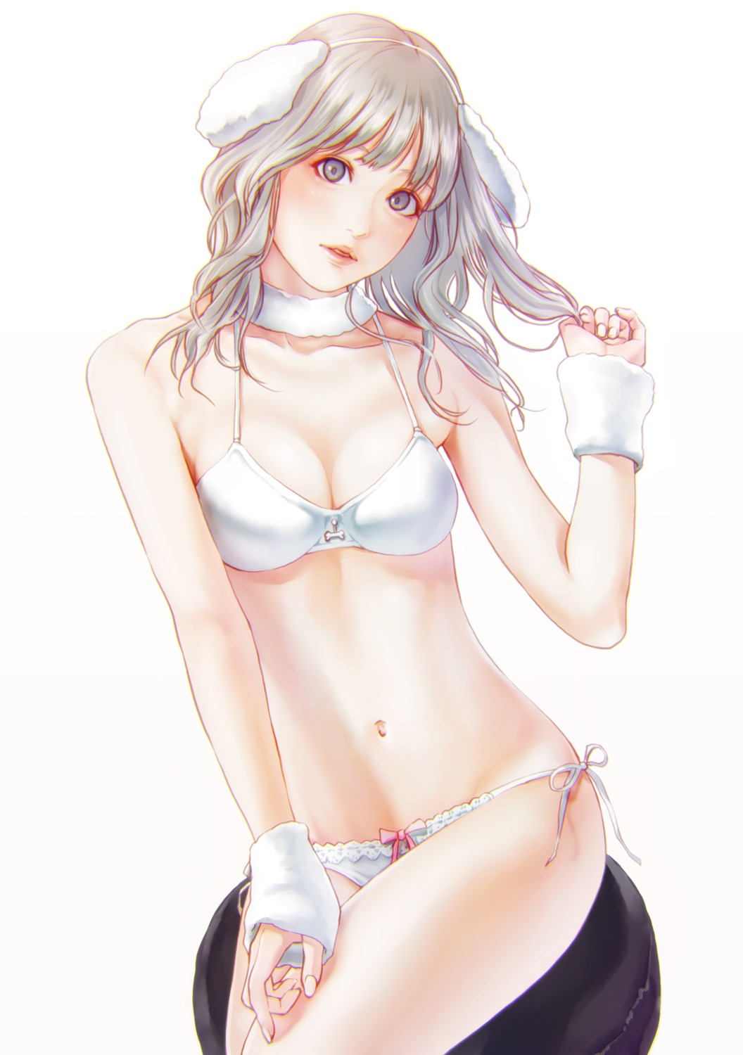 animal_ears, bra, cleavage, kinoebi, pantsu, string_panties