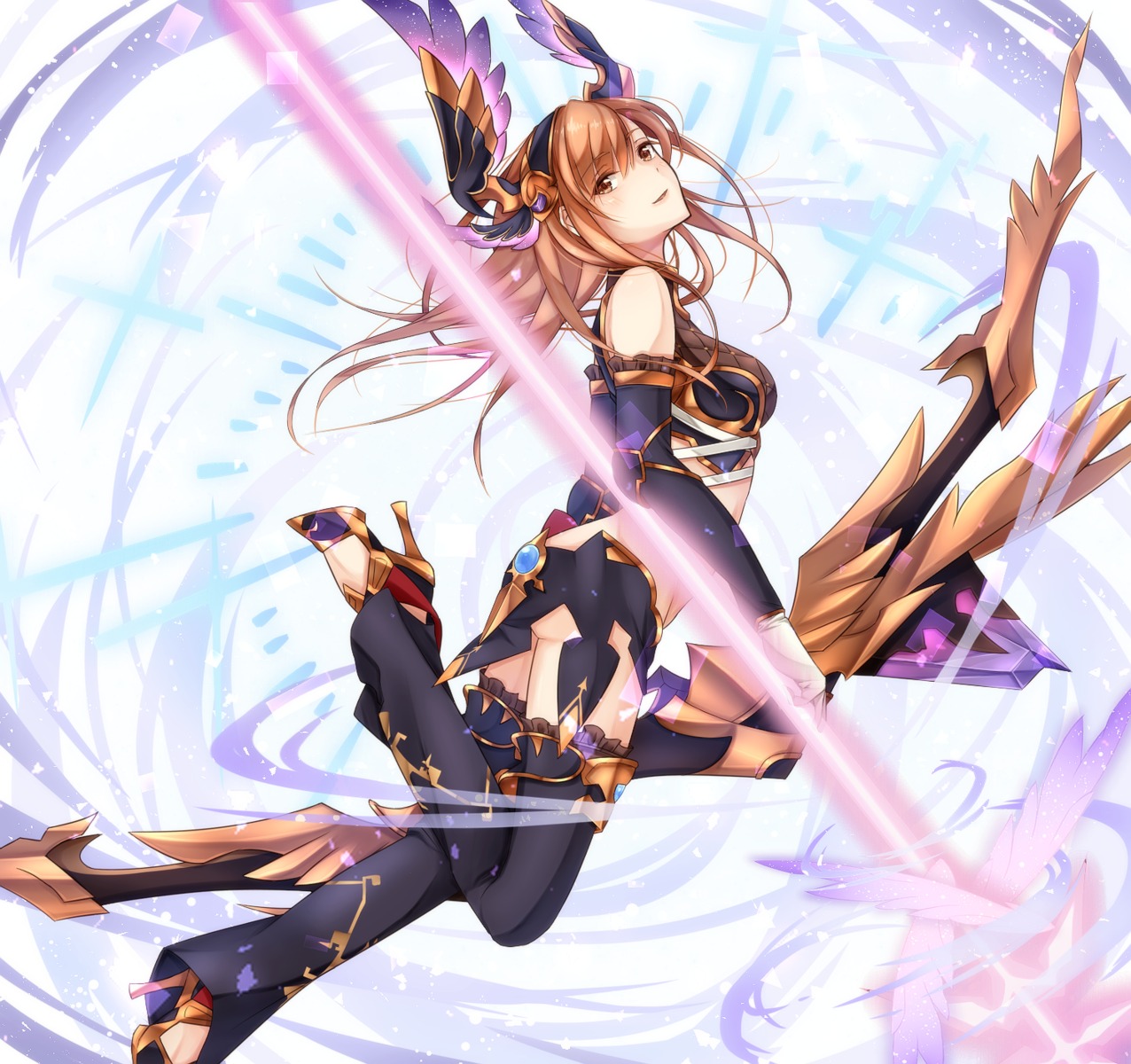 granblue_fantasy, heels, kirbyffcc, song_(granblue_fantasy), thighhighs, weapon