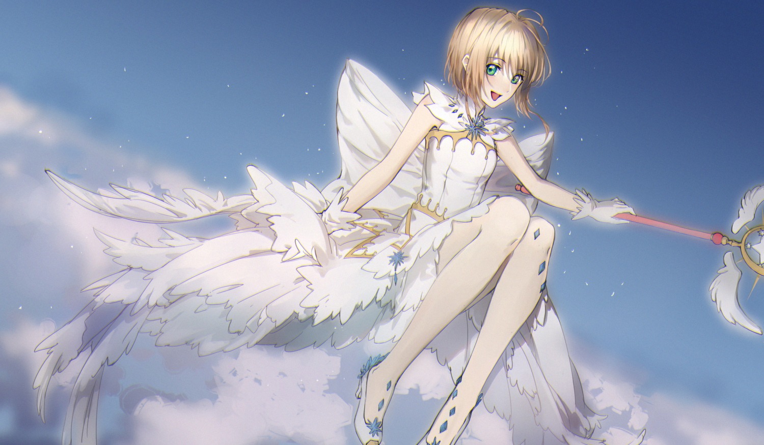 card_captor_sakura, dress, heels, kaeki, kinomoto_sakura, weapon