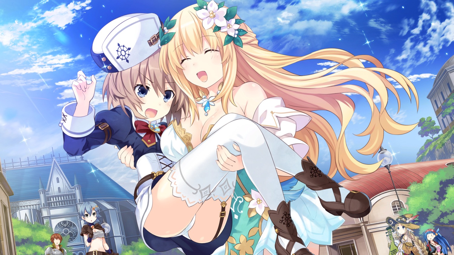 blanc, choujigen_game_neptune, cleavage, dress, four_goddesses_online:_cyber_dimension_neptune, game_cg, heels, pantsu, stockings, tamsoft_(choujigen_game_neptune), thighhighs, tsunako, vert, witch