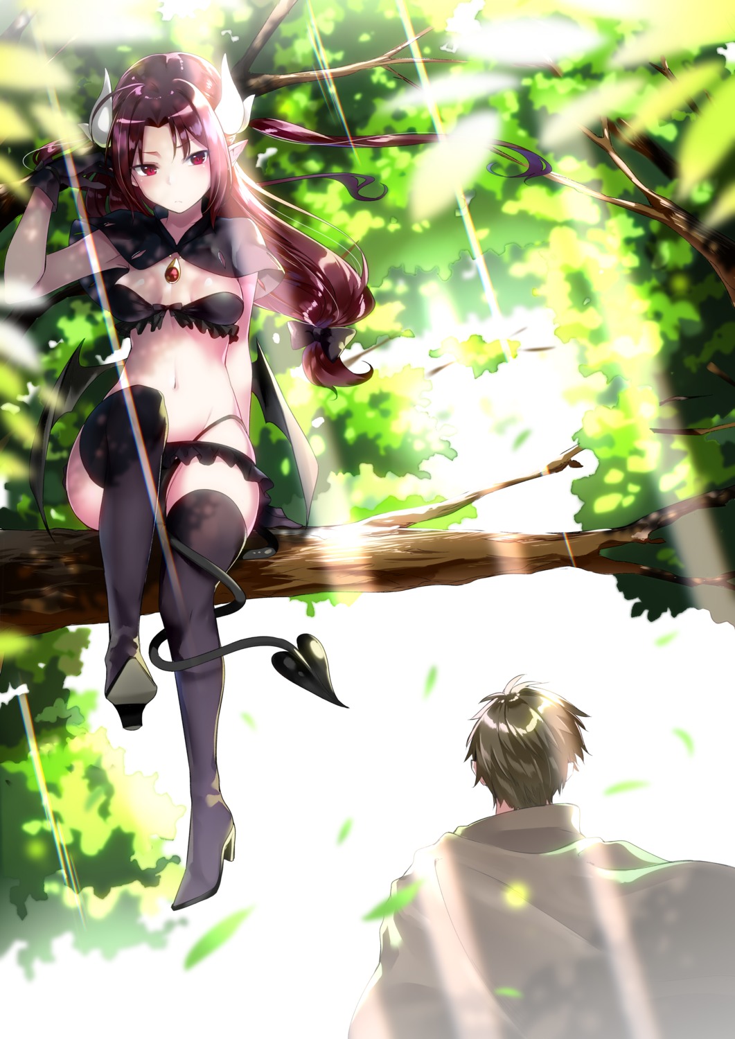 bikini, heels, horns, mishin_(mbmnk), pointy_ears, swimsuits, tail, thighhighs