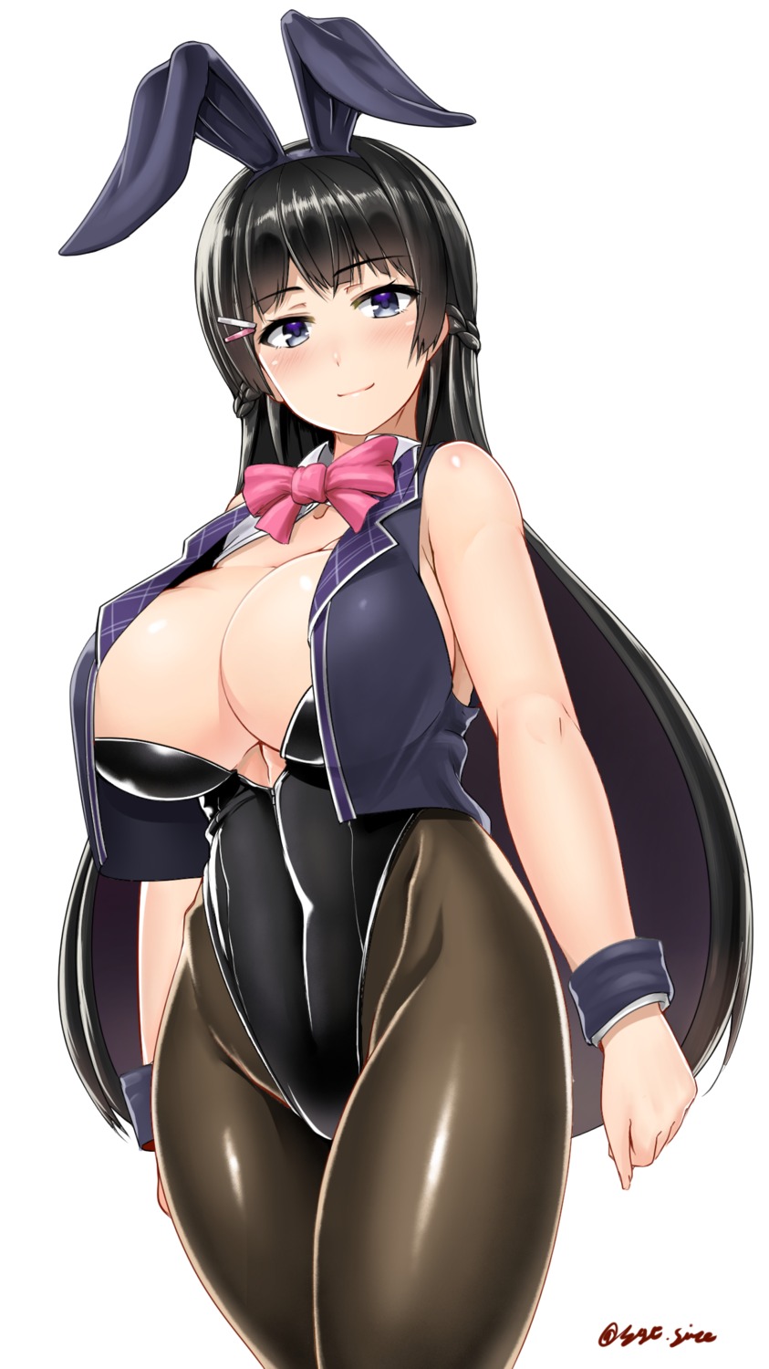animal_ears, bunny_ears, bunny_girl, cleavage, nijisanji, no_bra, pantyhose, saizu_nitou_gunsou, tsukino_mito