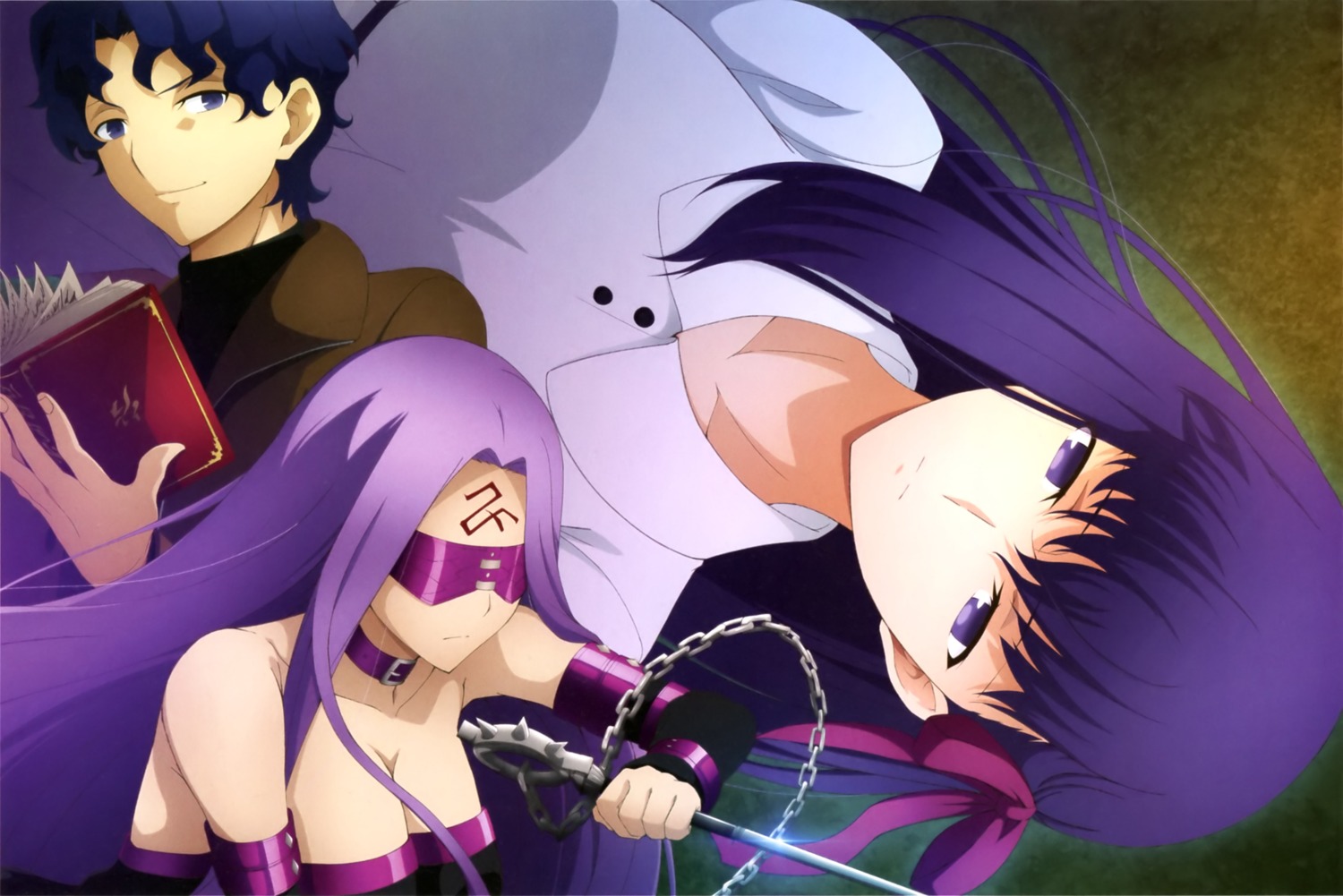 cleavage, fate/stay_night, matou_sakura, matou_shinji, medusa_(fate), shimabukuro_ricardo, tattoo, weapon