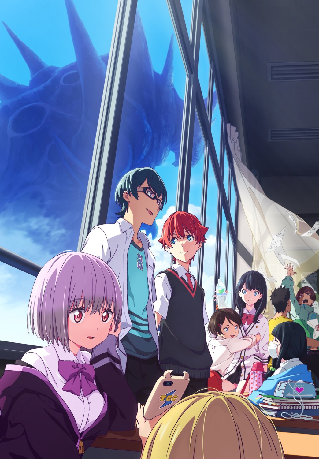 gridman_universe, hibiki_yuuta, megane, monster, seifuku, ssss.gridman, sweater, utsumi_shou