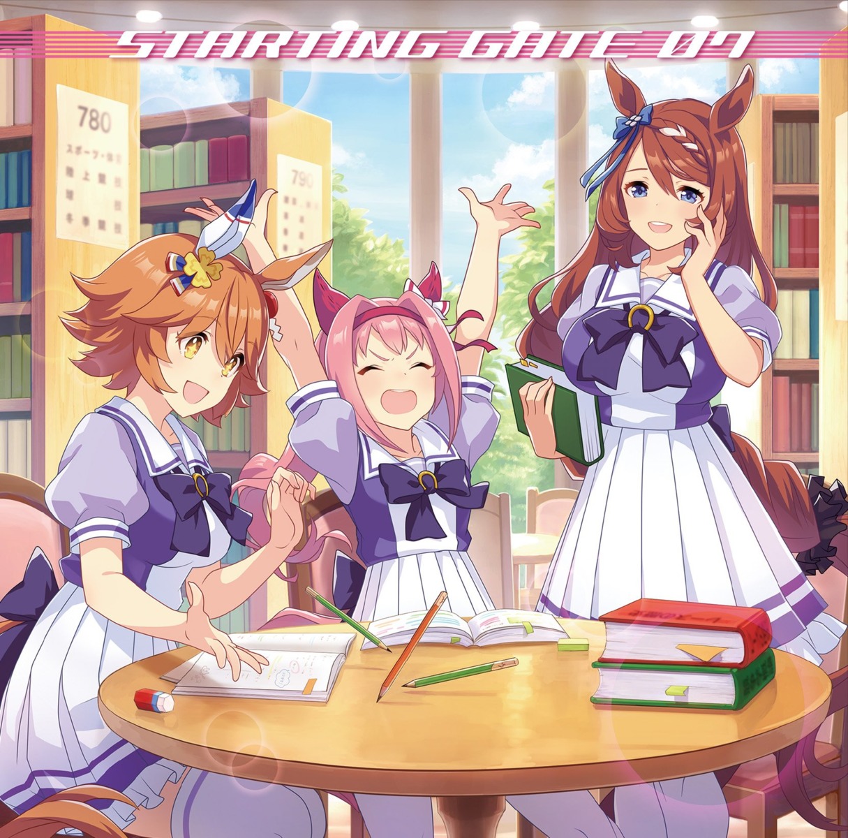 animal_ears, disc_cover, haru_urara_(umamusume), matikanefukukitaru_(umamusume), seifuku, super_creek_(umamusume), tail, thighhighs, uma_musume_pretty_derby