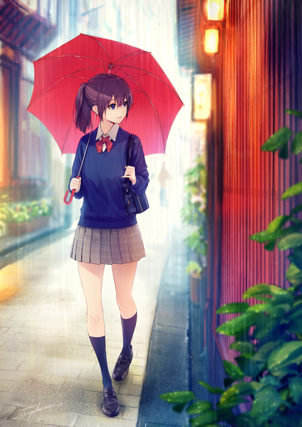 fuyuno_yuuki, seifuku, sweater, umbrella