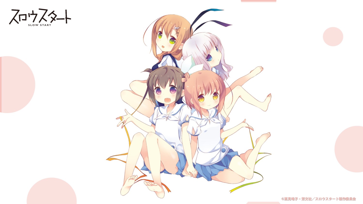 feet, ichinose_hana, momochi_tamate, seifuku, sengoku_kamuri, slow_start, tokumi_yuiko, tokura_eiko