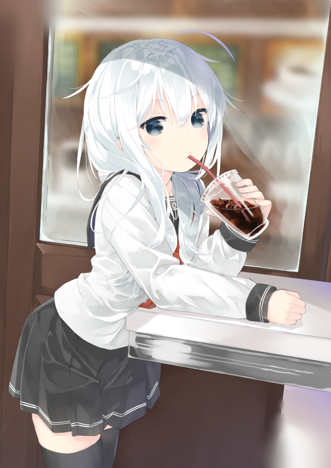 aruma_(sawayaka_tokuko_miruku), hibiki_(kancolle), kantai_collection, seifuku, thighhighs