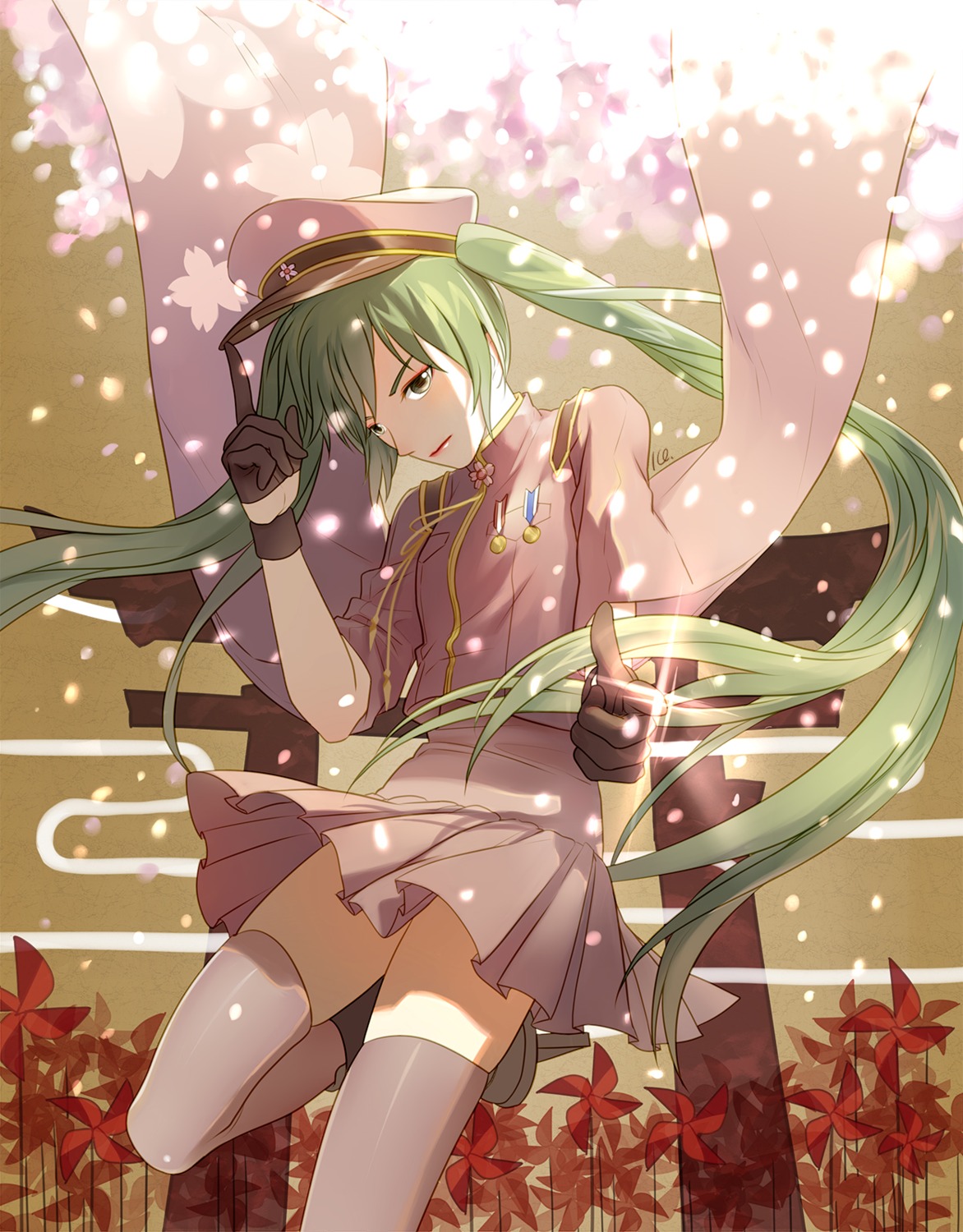 hatsune_miku, icece, senbon-zakura_(vocaloid), thighhighs, uniform, vocaloid