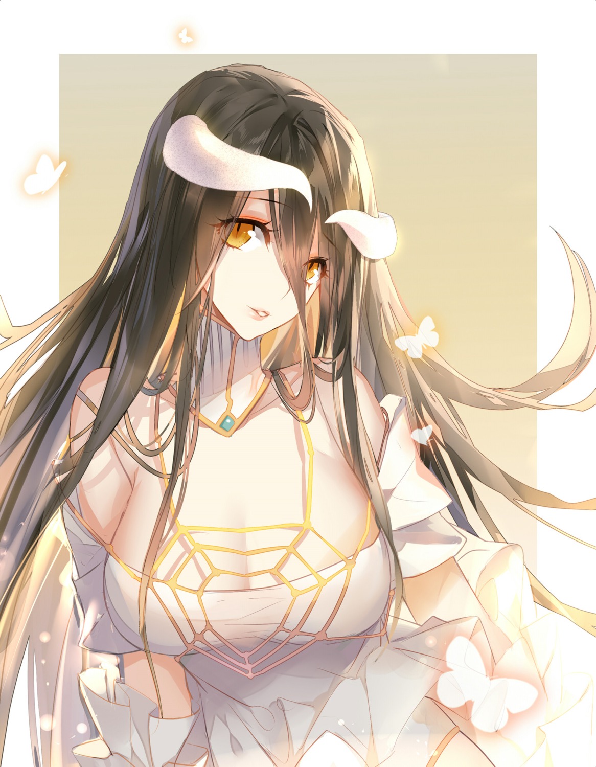 albedo_(overlord), cleavage, dress, gekka_nanako, horns, overlord