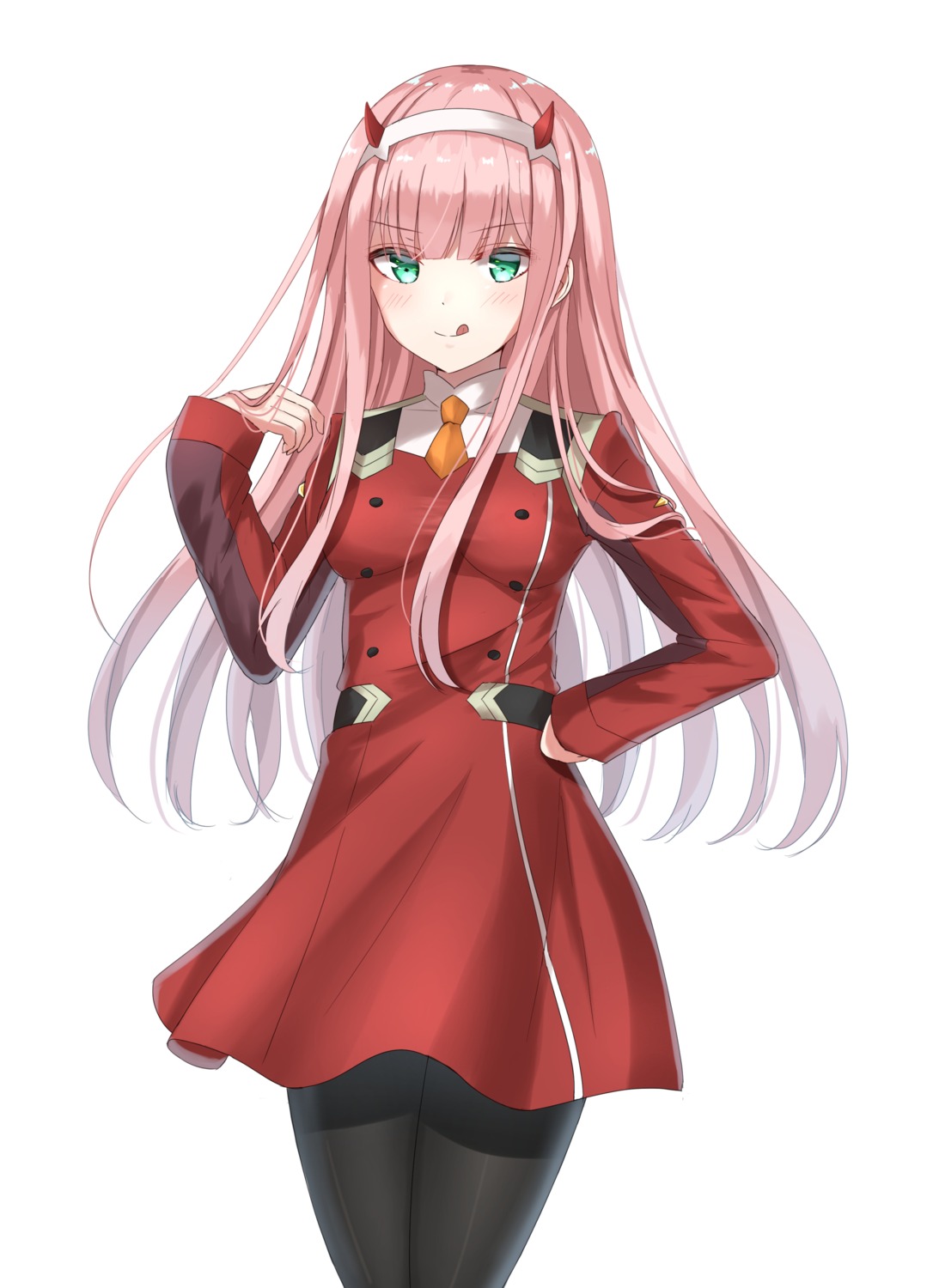 darling_in_the_franxx, horns, kichi, pantyhose, uniform, zero_two_(darling_in_the_franxx)