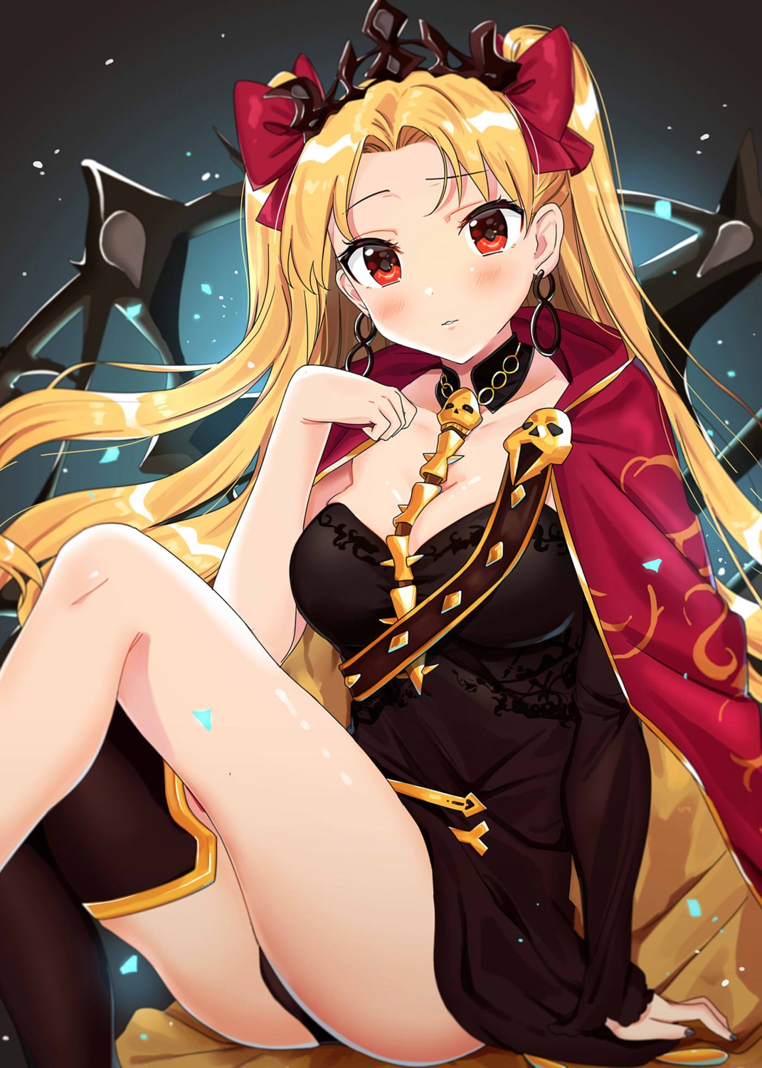 cleavage, ereshkigal_(fate), fate/grand_order, pantsu, thighhighs, tomato_omurice_melon