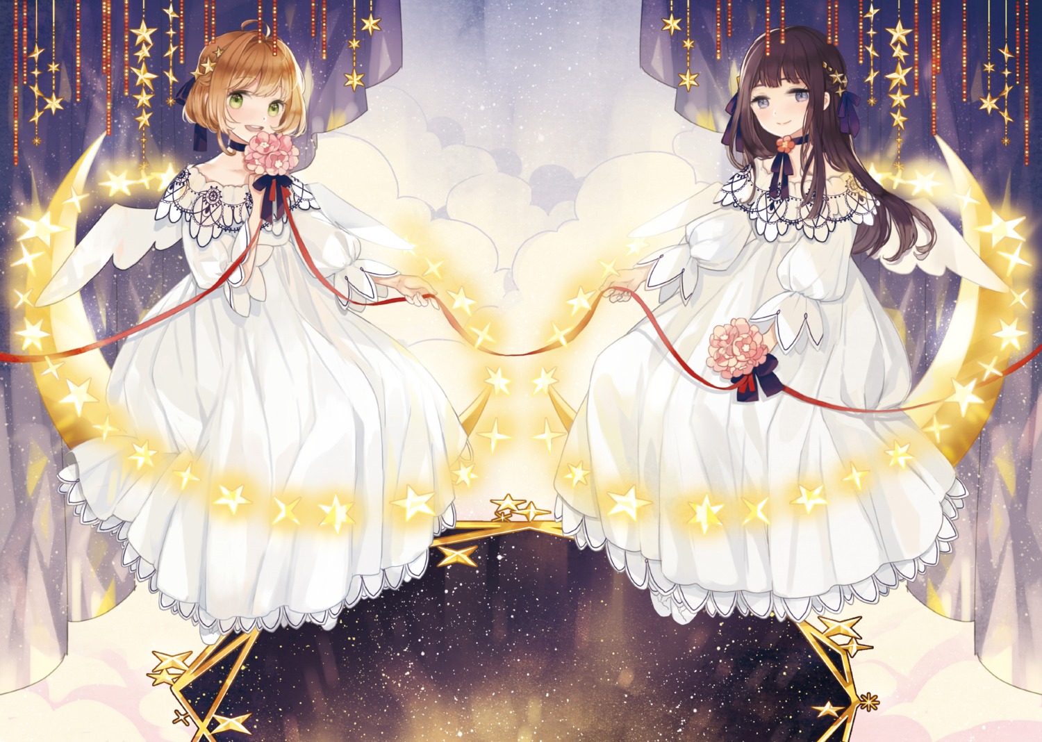 card_captor_sakura, daidouji_tomoyo, dress, kinomoto_sakura, mig_(36th_underground), wings