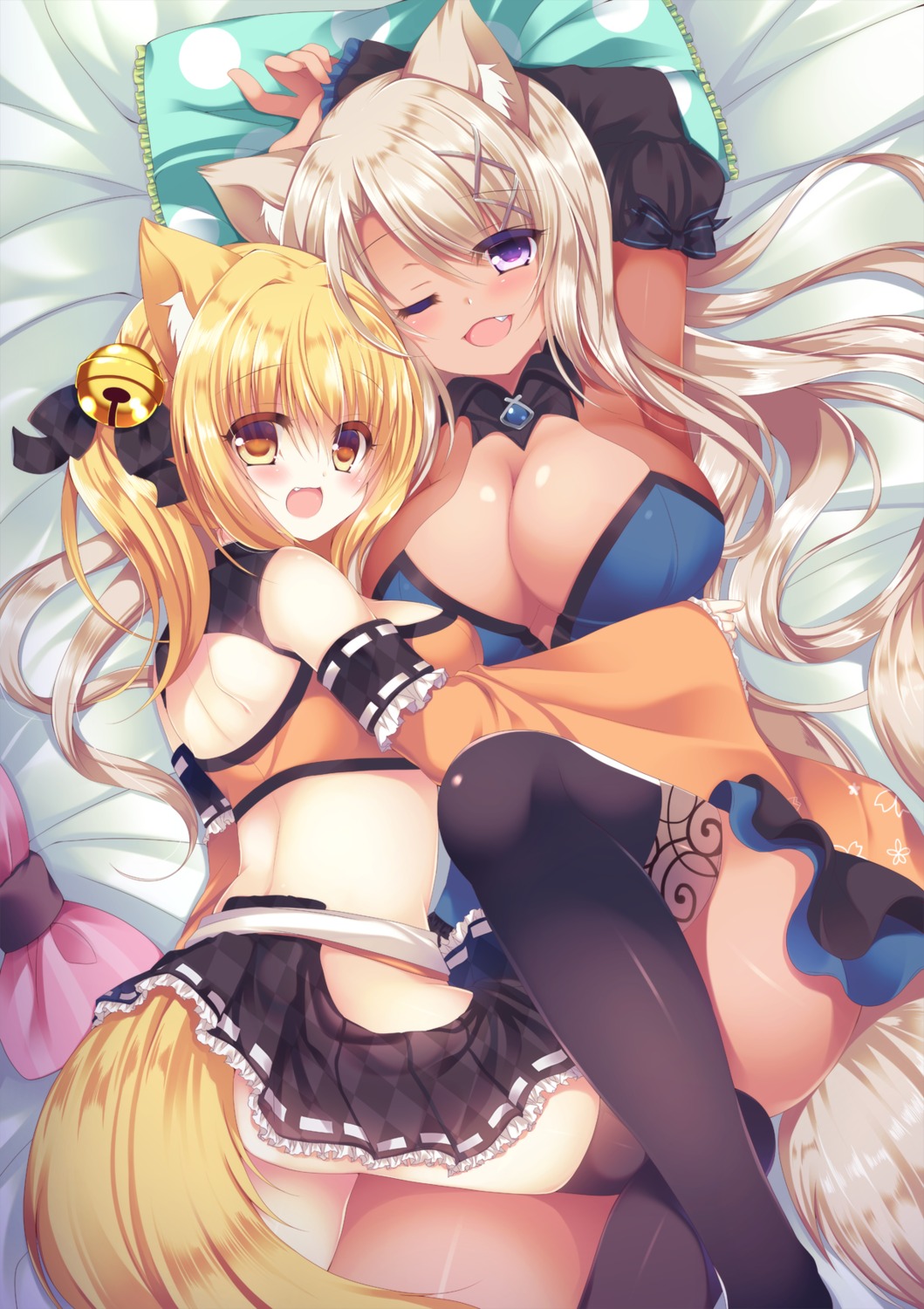 animal_ears, cleavage, sakura_spirit, suzunone_rena, tail, thighhighs