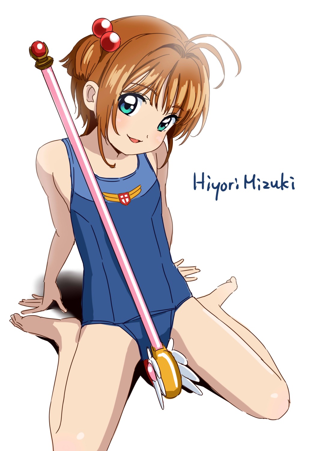 card_captor_sakura, hiyori_mizuki, kinomoto_sakura, school_swimsuit, swimsuits, weapon