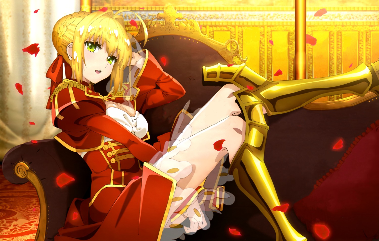 armor, cleavage, dress, fate/extra, fate/stay_night, homura_midori, nero_claudius_(fate), see_through