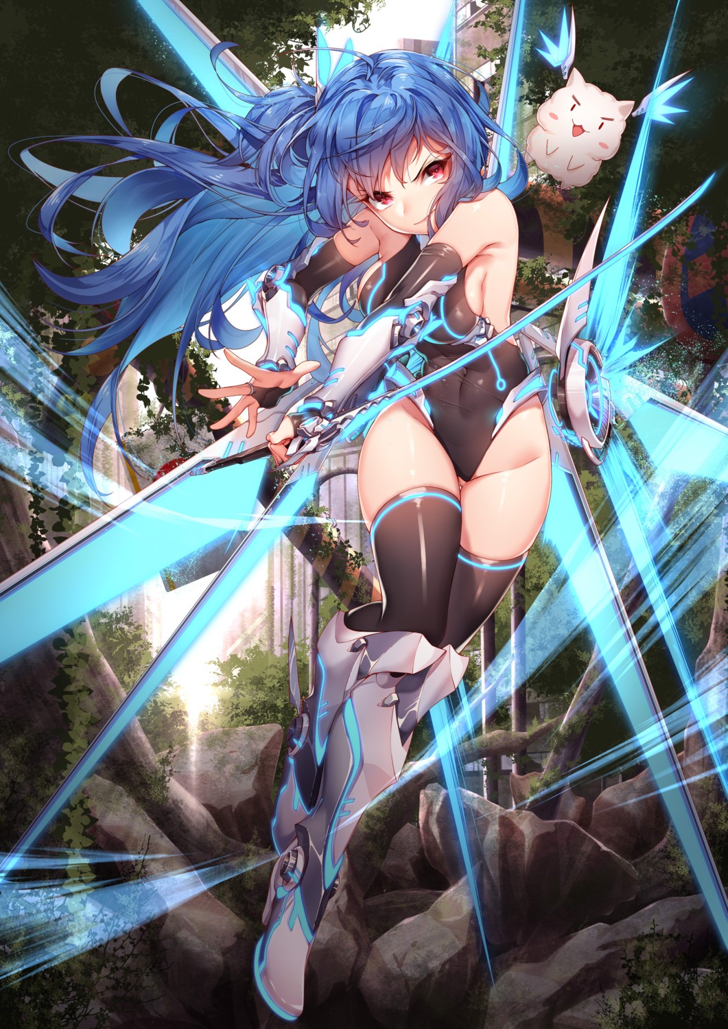 heels, leotard, rukousou_no_hana, sword, thighhighs